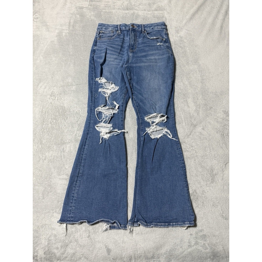 American Eagle Jeans Women's 8 Short Blue Curvy Super High Rise Flare 27x28